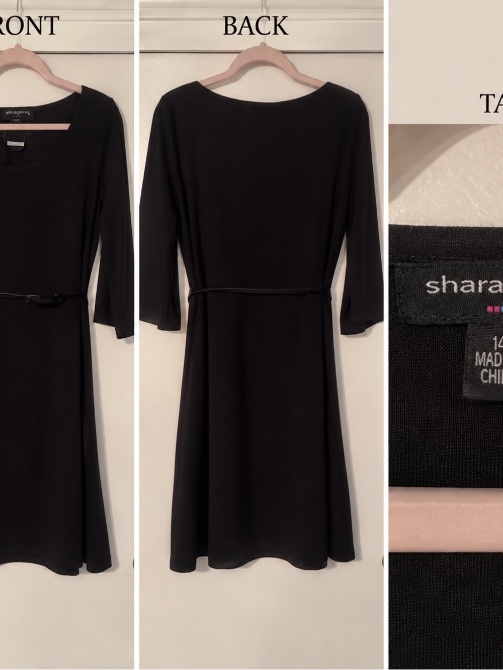 Sharagano Black Midi A-Line Dress with Waist Tie